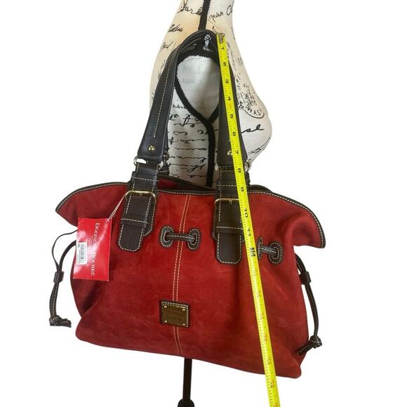 NEW VTG DOONEY & BOURKE CHIARA MEDIUM SATCHEL RED SUEDE/BROWN VERSATILE ICONIC - Picture 6 of 16